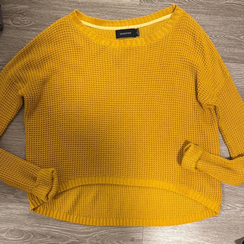 MINKPINK Yellow Crew Neck Sweater with Textured Knit